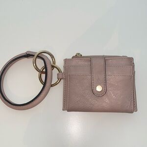 Dusty pink leather wristlet with key ring